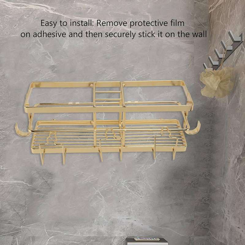 Golden Toothbrush Holder with Free Punching Bathroom Shelf Bathroom Rack Shampoo Holder