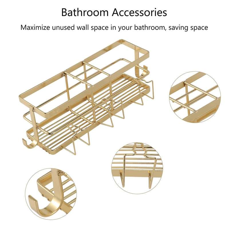 Golden Toothbrush Holder with Free Punching Bathroom Shelf Bathroom Rack Shampoo Holder