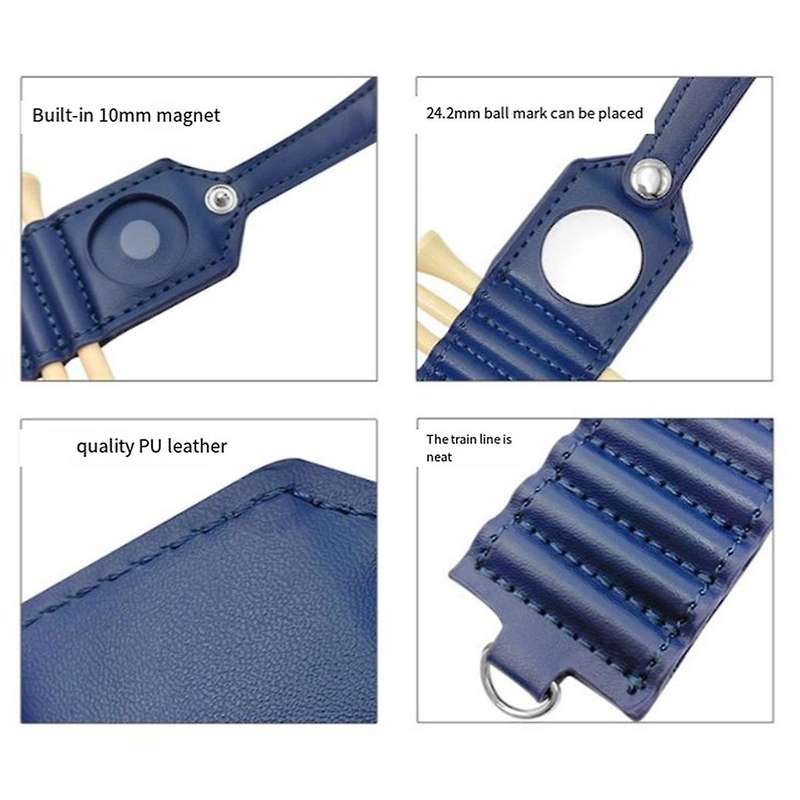 Golf Tee Storage Leather Holder , Set of 7, Including 7 Tee and Ball Tags,Golf Bag Accessories,Black
