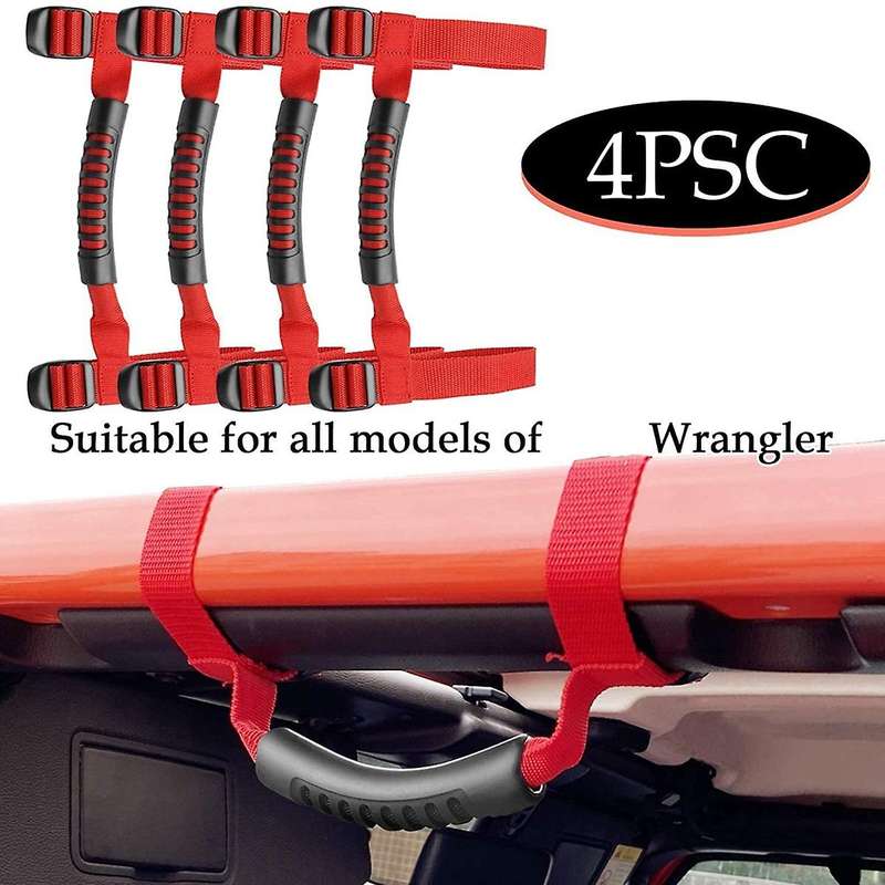 Grab Handles Grip Handle for 1995-2021 Wrangler YJ TJ JK JKU JL Sports Freedom X Roll Bar 4Pcs (Red)