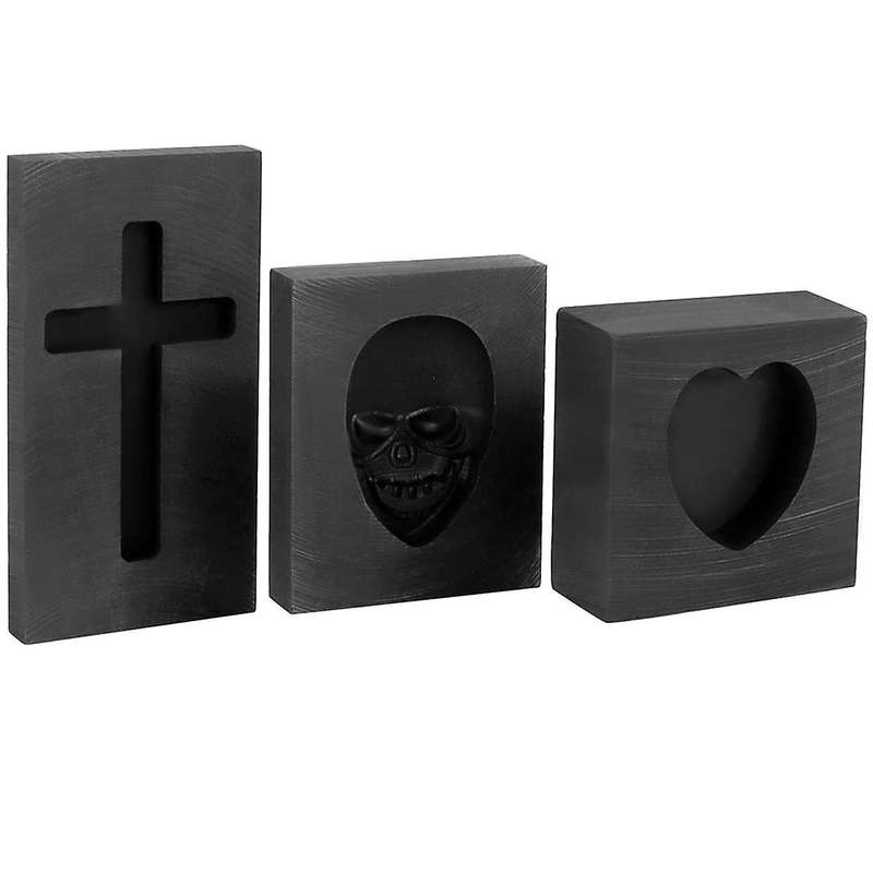 Graphite Casting Mold Set, 3 Pcs Skull, & Heart Casting Ingot Mold, Metal Refining Scrap Mold for Sm