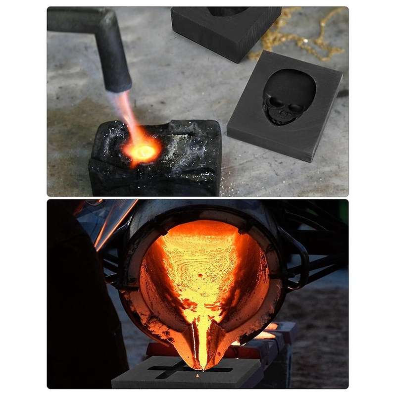 Graphite Casting Mold Set, 3 Pcs Skull, & Heart Casting Ingot Mold, Metal Refining Scrap Mold for Sm