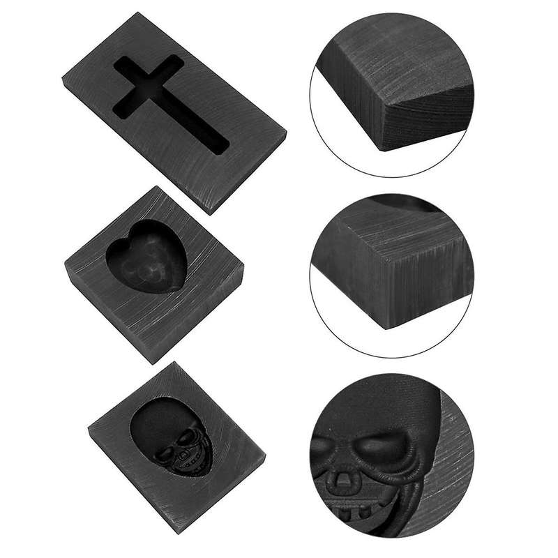 Graphite Casting Mold Set, 3 Pcs Skull, & Heart Casting Ingot Mold, Metal Refining Scrap Mold for Sm