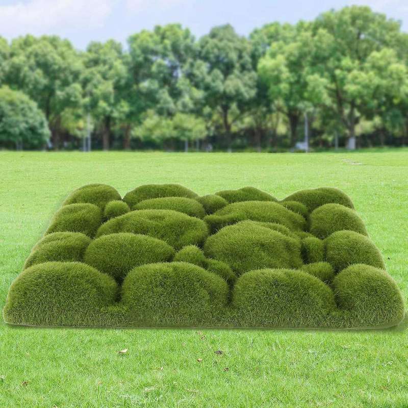 Grass Mat- Stone Shape Indoor Green Artificial Lawns Turf Carpets Sod Moss for Home Hotel Wall Balco