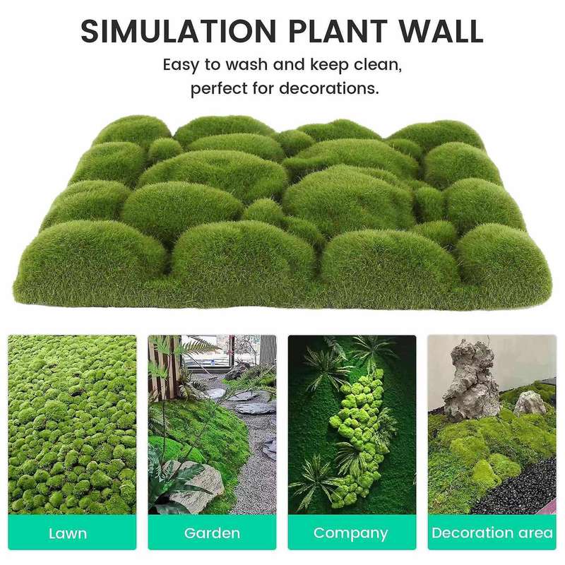 Grass Mat- Stone Shape Indoor Green Artificial Lawns Turf Carpets Sod Moss for Home Hotel Wall Balco