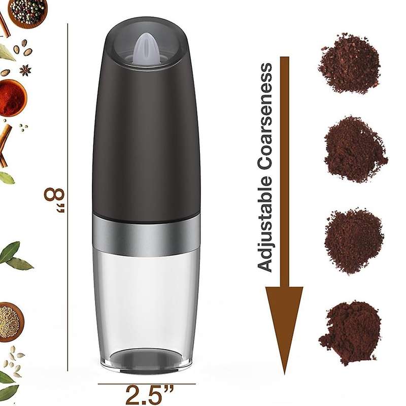Gravity Electric Salt and Pepper Grinder, Adjustable Coarseness, Automatic Mill Grinder, Battery Pow