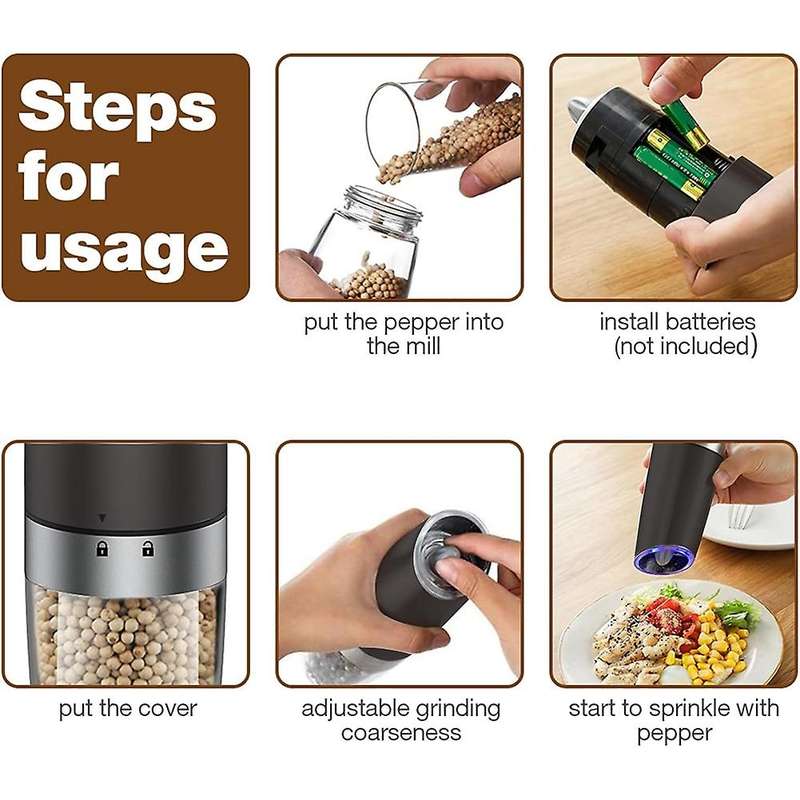 Gravity Electric Salt and Pepper Grinder, Adjustable Coarseness, Automatic Mill Grinder, Battery Pow