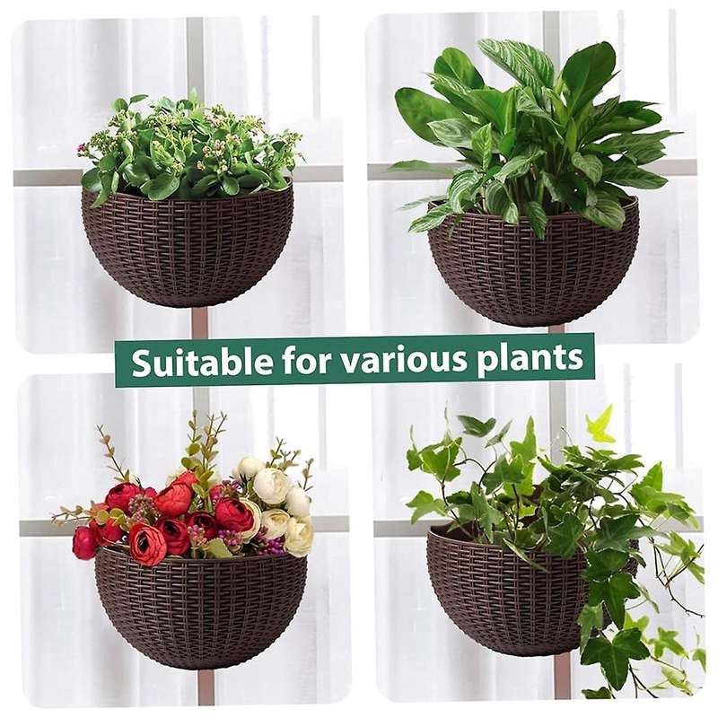 Gray Large European-Style Imitation Rattan Wall-Mounted Semi-Circular Flowerpot Lazy Flowerpot