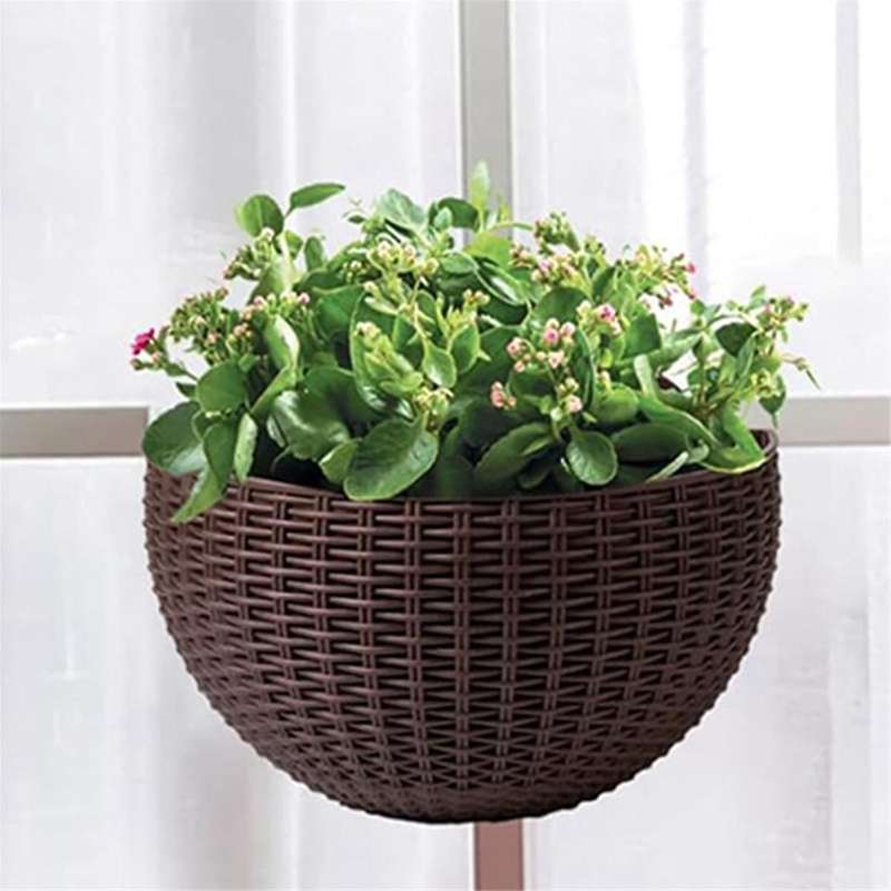 Gray Large European-Style Imitation Rattan Wall-Mounted Semi-Circular Flowerpot Lazy Flowerpot