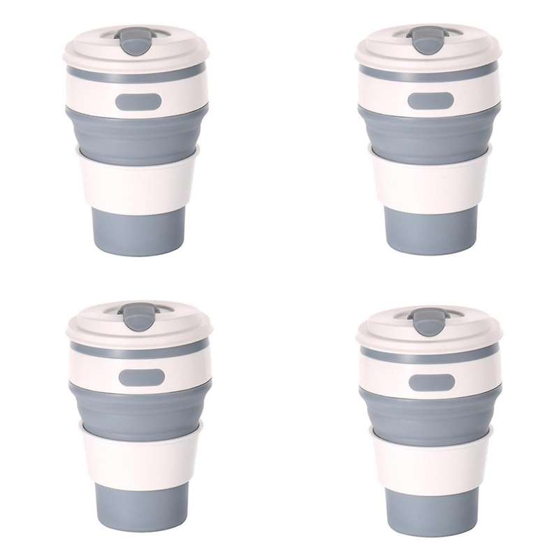 Gray Silicone Foldable Travel Cup-Camping Cup, Foldable Water Cup, Adult Drinking Cup with Lid,