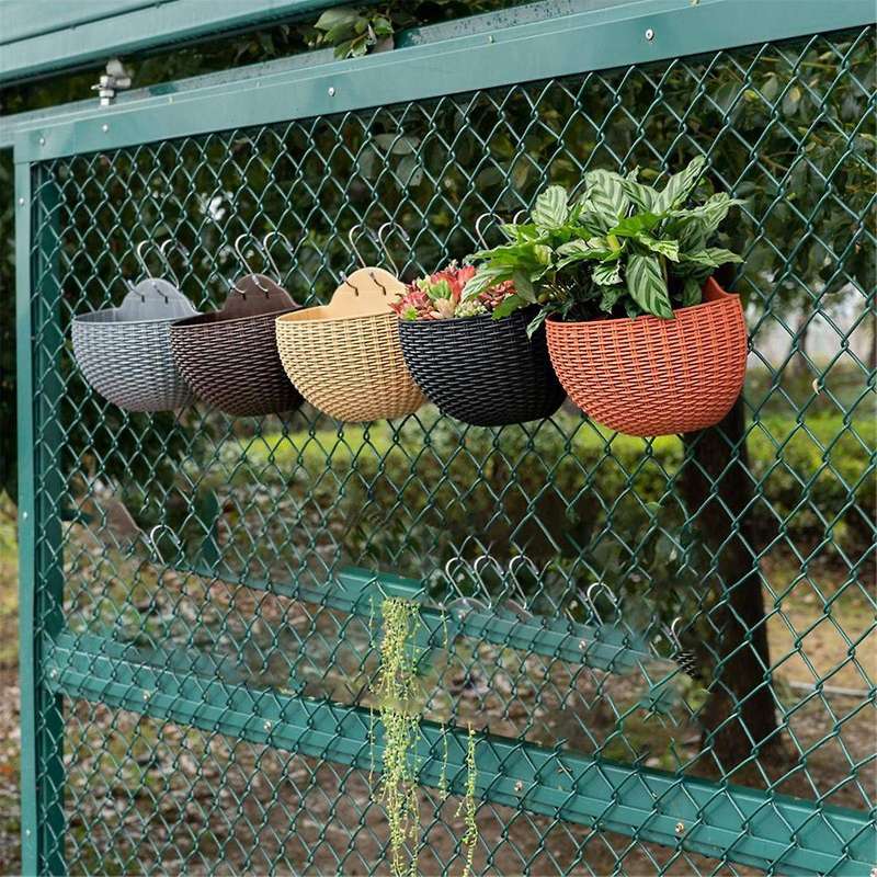 Gray Wall Flower Pots Wall-Mounted Flower Pots Semi-Circular Fence Flower Pots with Drainage Hooks
