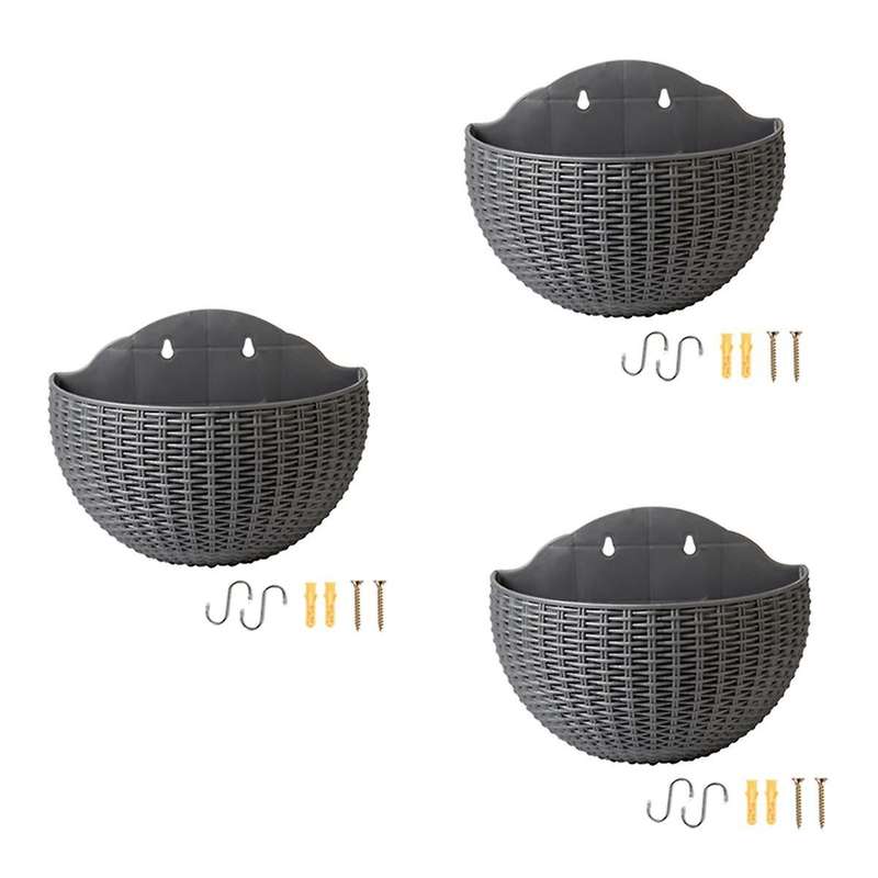 Gray Wall Flower Pots Wall-Mounted Flower Pots Semi-Circular Fence Flower Pots with Drainage Hooks
