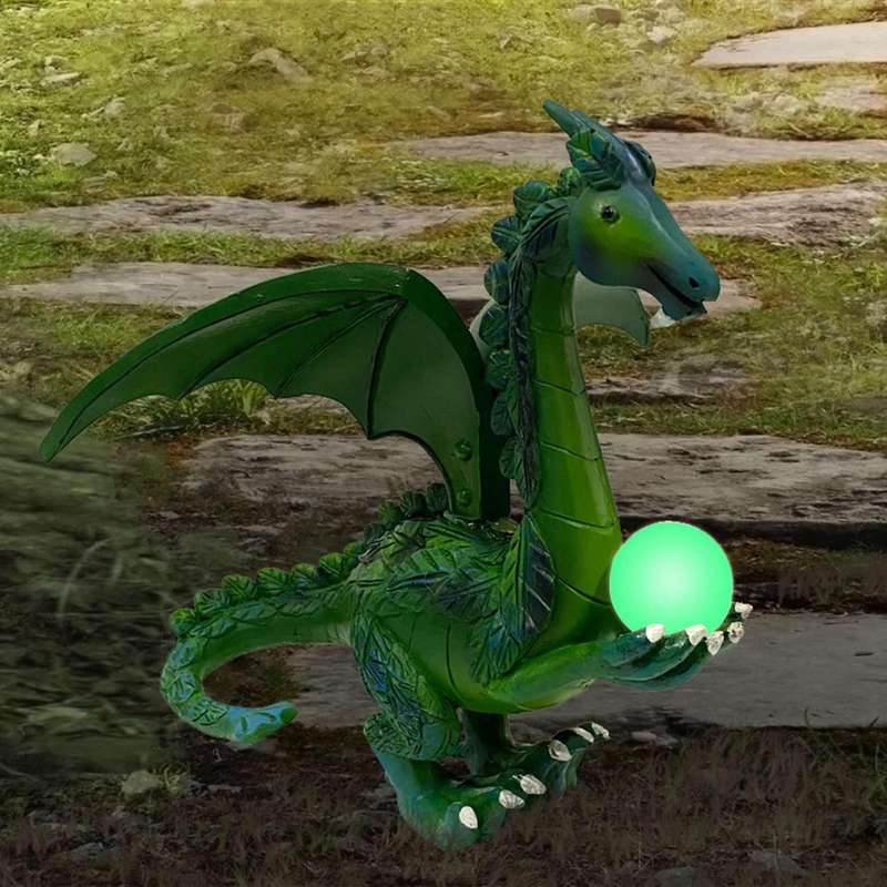 Green Dragon Statue with Luminous Pearl Resin Dragon Outdoor Garden Statue Decoration for Patio Lawn