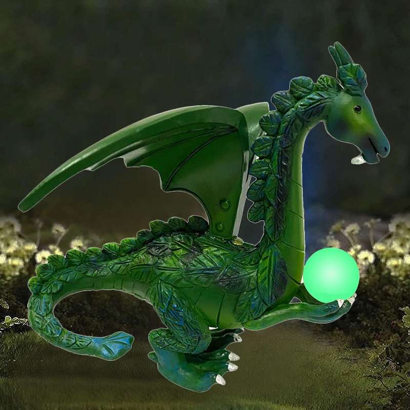 Green Dragon Statue with Luminous Pearl Resin Dragon Outdoor Garden Statue Decoration for Patio Lawn