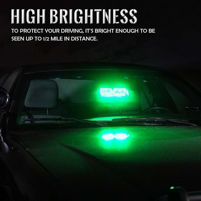 Green 16 LED High Intensity LED Law Enforcement Emergency Hazard Warning Strobe Lights for Interior
