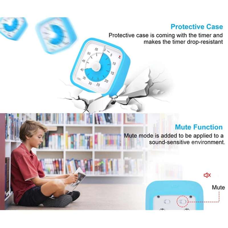 Green Children Student Study Manual Visual Timer Alarm Clock Kitchen Timer with Protective Cover Tim