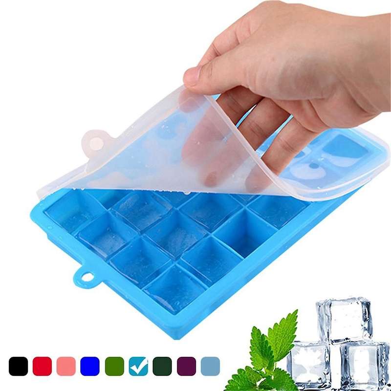 Green Silicone Ice Tray with Lid Square Box Auxiliary Food Puree Cheese Jelly Mold Bar Kitchen Tool