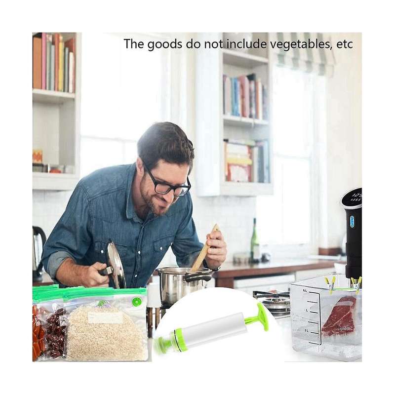 Green Sous Vide Bags 30 Pack Reusable Vacuum Food Storage Bags 1 Hand Pump,4 Sealing Clips
