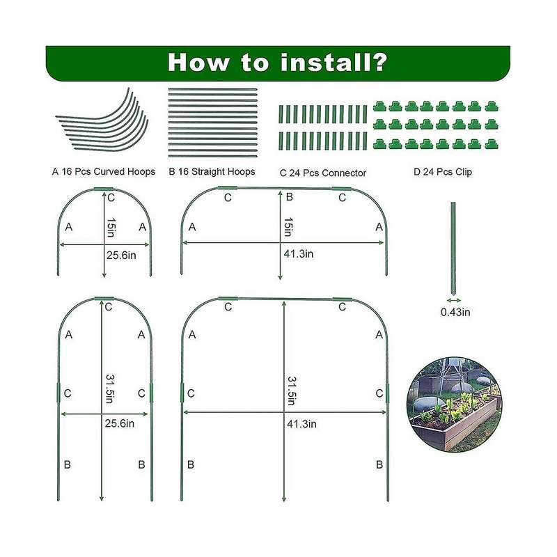 Greenhouse Hoops Grow Tunnel,rust Proof Plastic Coated Steel Support Frame Greenhouse Hoops for Rai