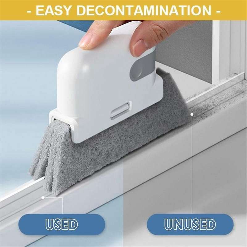 Grey-Window Cleaning Brush Windowsill Groove Deadend Cabinet Crevice Brush with Replace Head Househo