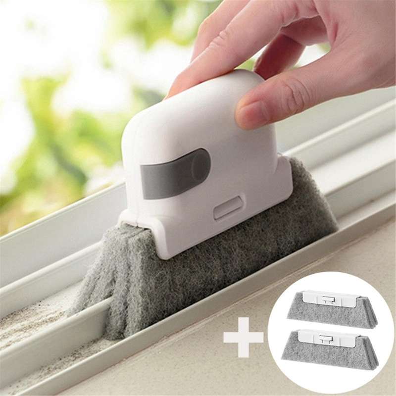 Grey-Window Cleaning Brush Windowsill Groove Deadend Cabinet Crevice Brush with Replace Head Househo