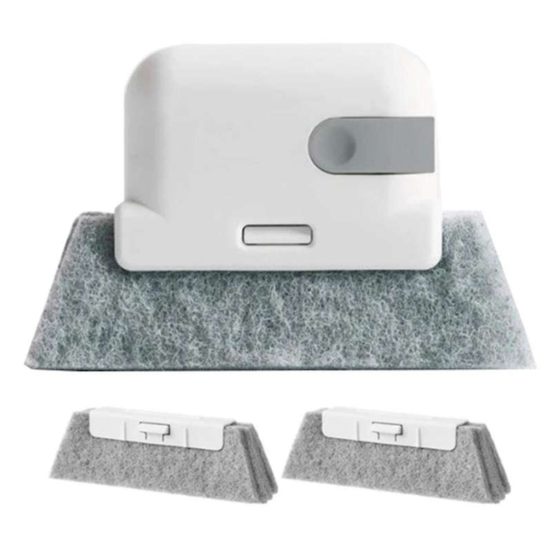 Grey-Window Cleaning Brush Windowsill Groove Deadend Cabinet Crevice Brush with Replace Head Househo