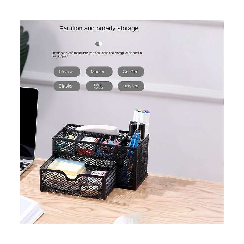 Grid Pen Holder Office Desktop Layered Storage Basket Stationery Multifunctional Finishing Rack