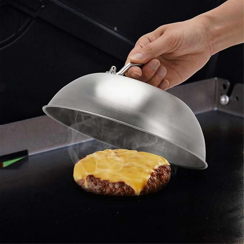 Griddle Accessories Heavy Duty 9in Wide Smashed Burger Melting Cheese Dome Cover Stainless Steel Bas