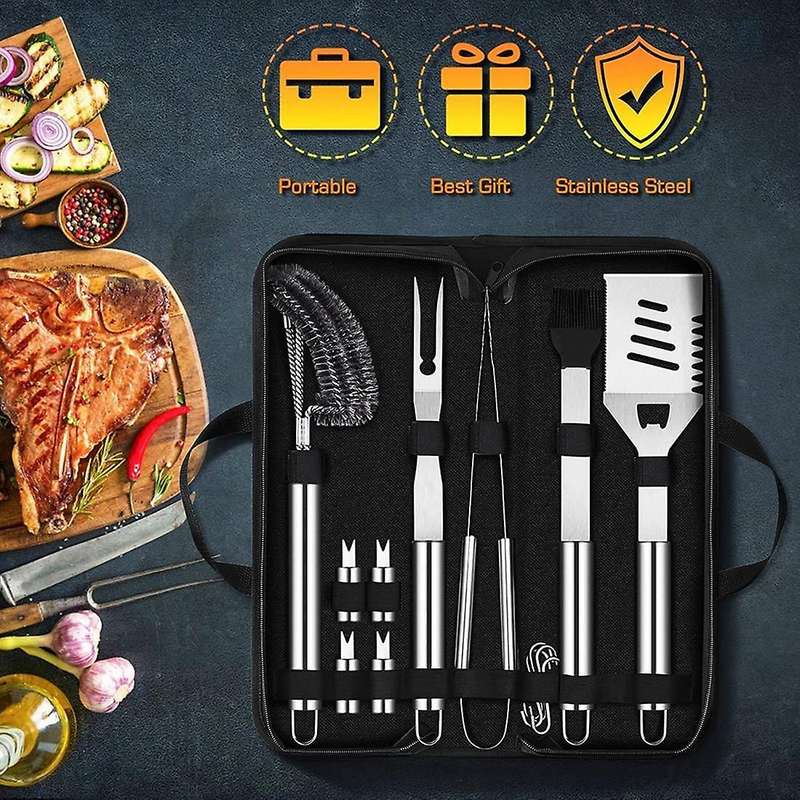 Grill Accessories BBQ Grilling Set: 14Pcs Smoker Barbecue Tools Kit Fork Spatula Utensils Sturdy Pro