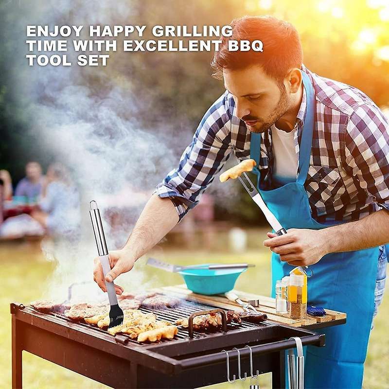 Grill Accessories BBQ Grilling Set: 14Pcs Smoker Barbecue Tools Kit Fork Spatula Utensils Sturdy Pro