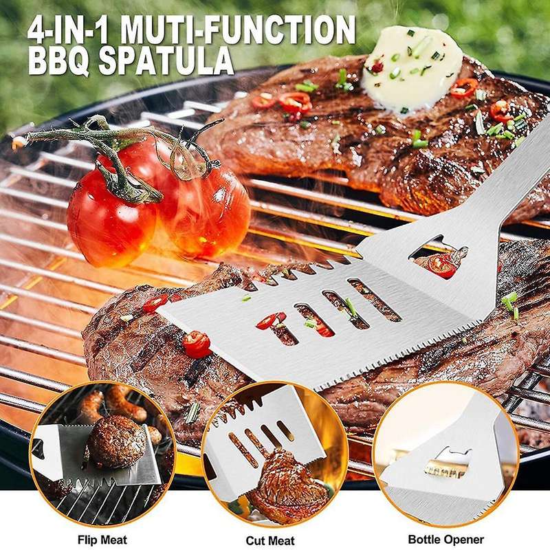 Grill Accessories BBQ Grilling Set: 14Pcs Smoker Barbecue Tools Kit Fork Spatula Utensils Sturdy Pro