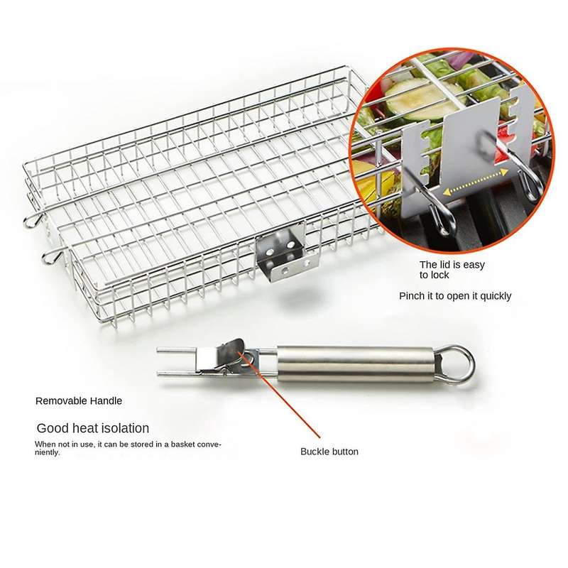 Grill Basket with Removable Handle, Fish Grill Basket - Grill Accessories for Outdoor Grill, Cooking