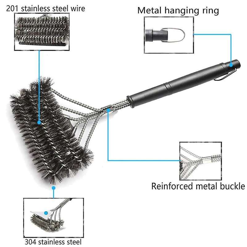 Grill Brush and Scraper Grilling Bbq Brush Stainless Steel Wire 3 in 1 Bristles Head Grill Accessori
