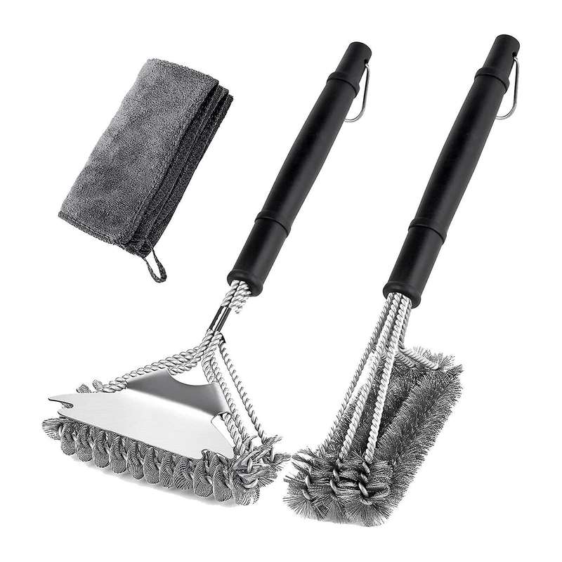Grill Brush and Scrapers, 2 Pcs Grill Brushes with Towel, Bristle Free 18 Inch Bbq Grill Cleaning B