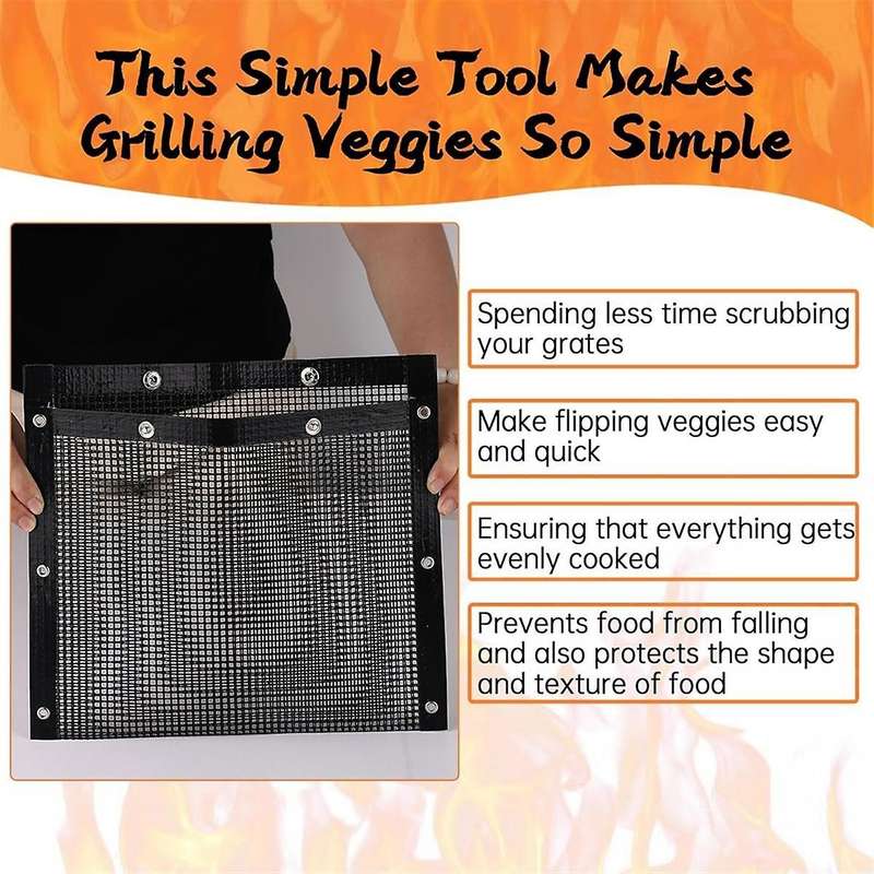 Grilling Bags for Outdoor Grilling-11.82x10.62 Inch, 2 Pack Reusable Non-stick Bbq Mesh Grill Bags