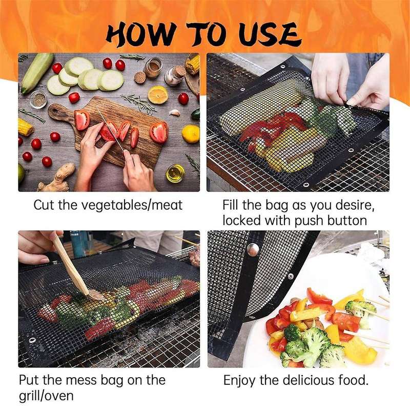 Grilling Bags for Outdoor Grilling-11.82x10.62 Inch, 2 Pack Reusable Non-stick Bbq Mesh Grill Bags