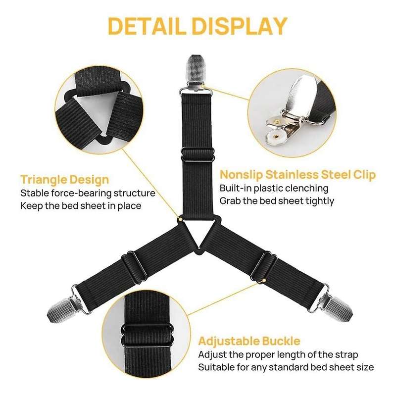 Grip Nonslip Bed Sheet Strap,adjustable Elastic Fasteners with Iron Clips,bedsheet Holder for Fitte