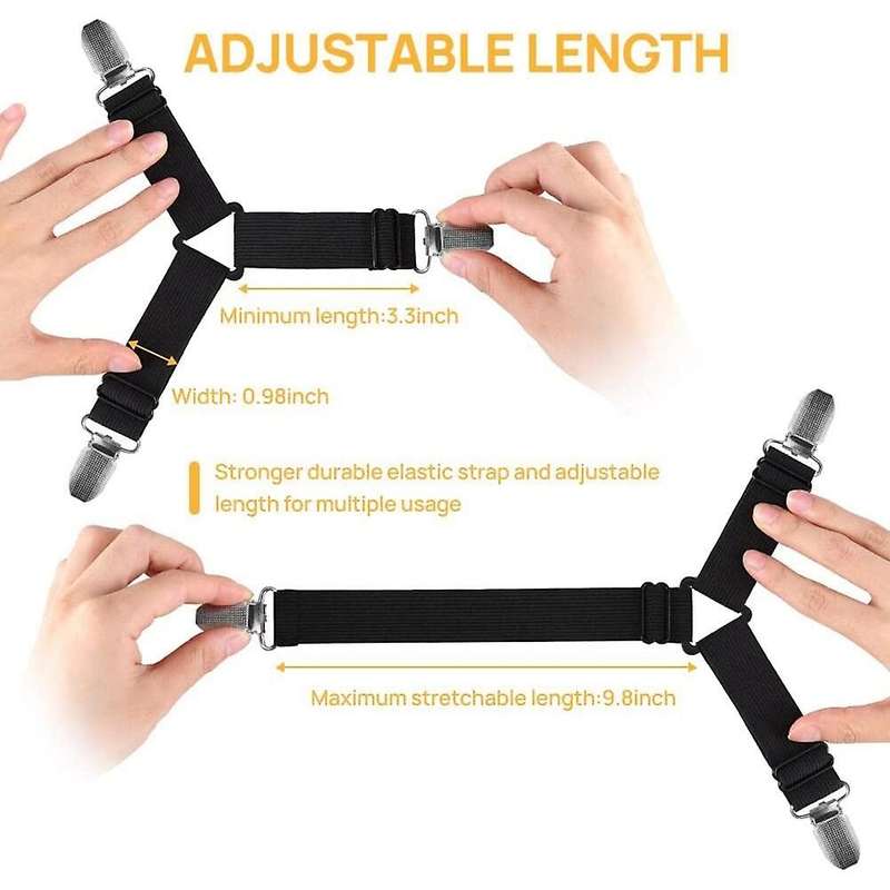 Grip Nonslip Bed Sheet Strap,adjustable Elastic Fasteners with Iron Clips,bedsheet Holder for Fitte