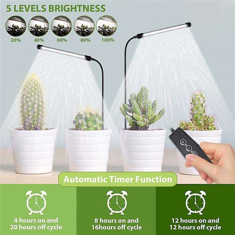 Grow Light for Indoor Plants Growing, 6000k Full Spectrum Gooseneck Plant Lamp for Seedings Succulen