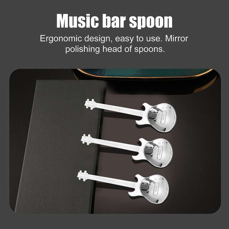 Guitar Coffee Spoons 6-pack Cute Spoons Stainless Steel Teaspoons Stirring Spoon Guitar Shaped(silv