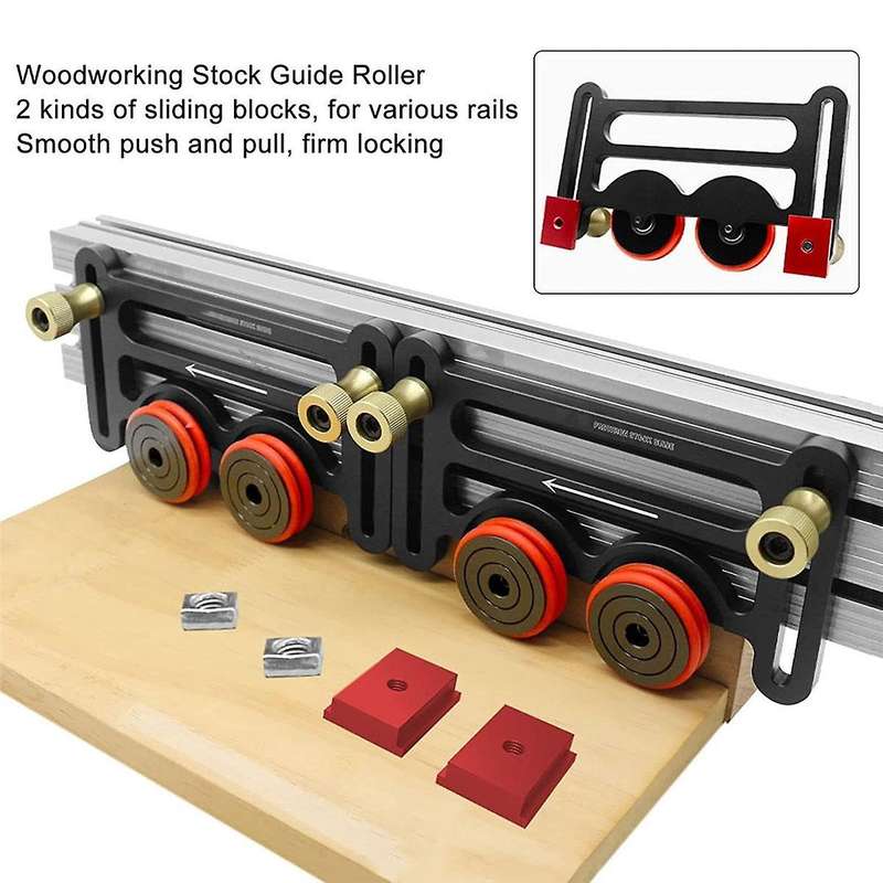 Guides for Table Saw, Dual Universal Featherboards with Sliding Blocks, Double Wheel Bearing Rolle