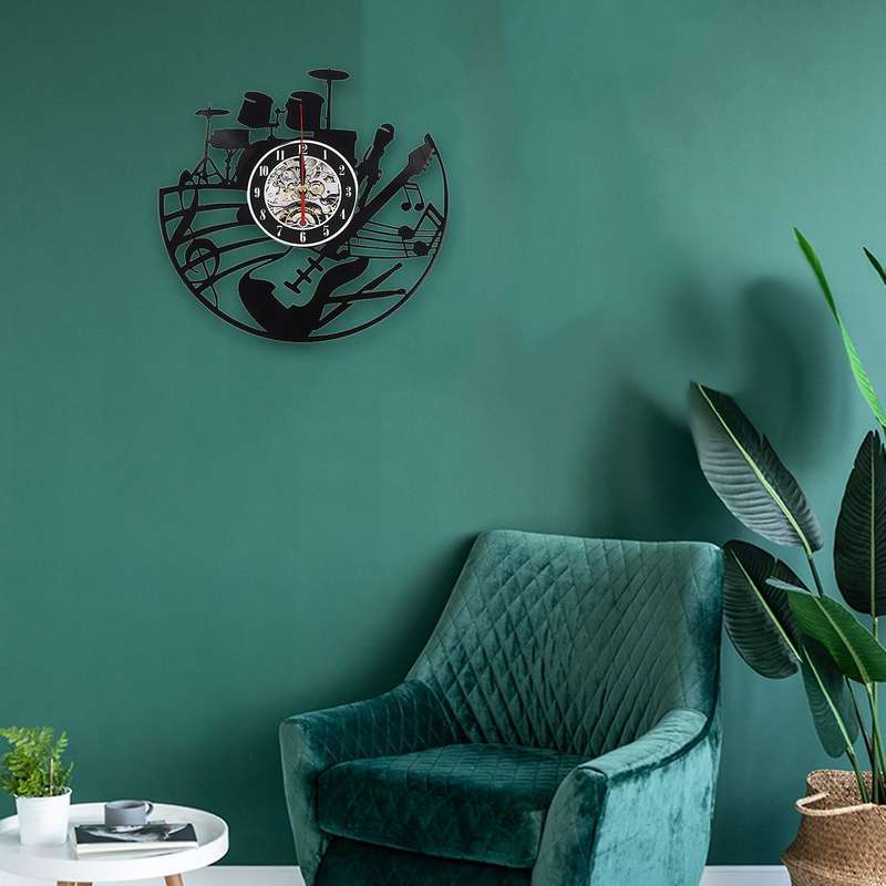 Guitar Wall Art Wall Clock Musical Instrument Wall Decor Vinyl Record Wall Clock Musical Gift