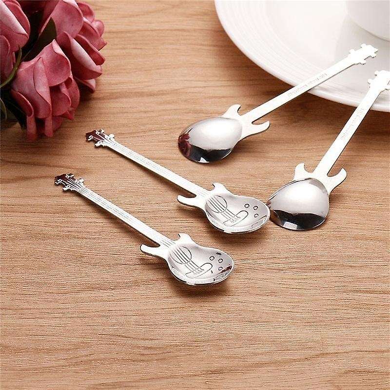 Guitar Coffee Teaspoons,4 Pcs Stainless Steel Musical Coffee Spoons Teaspoons Mixing Spoons Sugar S
