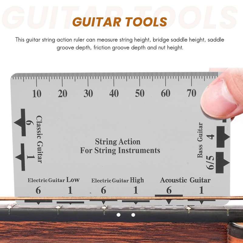Guitar Neck Notched Straight Edge Luthiers Tool with String Action Ruler Gauge for 24.75 Inch and 2