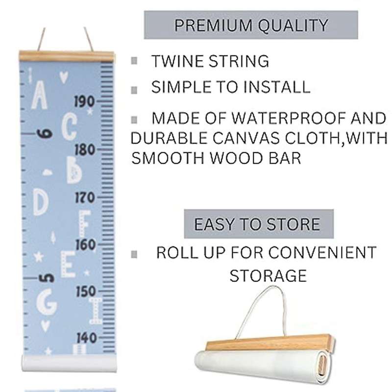 H Canvas Growth Chart for Kids -Unisex Kids Room Wall Decor -Measuring Height Chart-Wall Tape with H