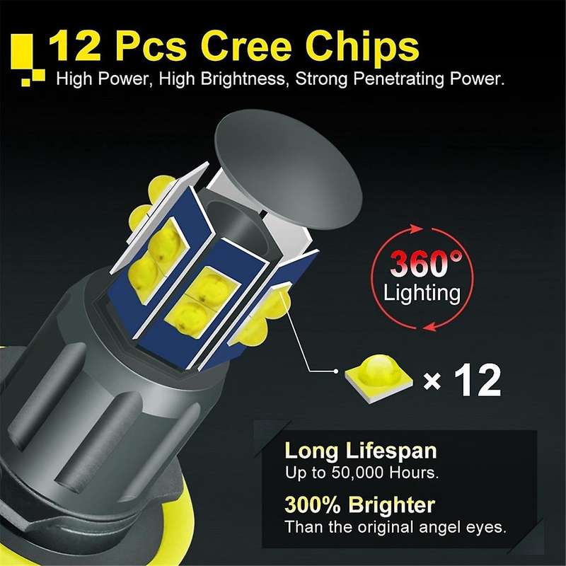 H8 Headlight Bulb 6000k 120w Led Angel Eyes Lights Canbus for E60 E61 E63 X5 E70 X6 E71 E90 E91 E92
