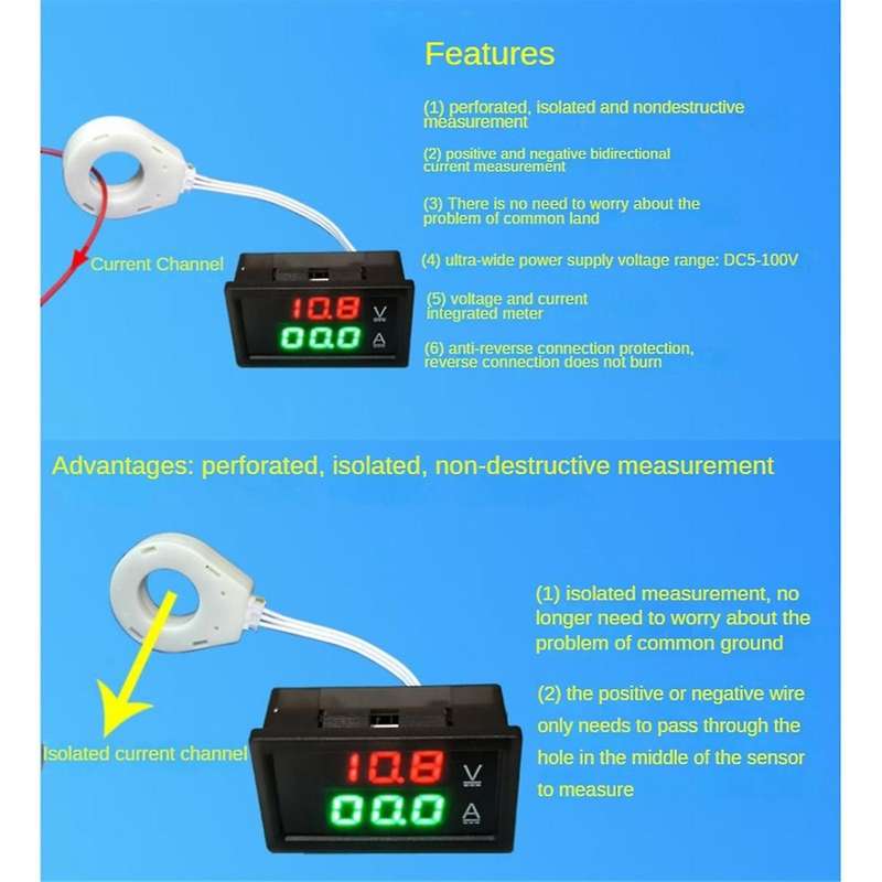 Hall Ammeter Voltmeter Dc 0-300v 200a Battery Monitor Led Digital Current Voltage Meter 12v 24v 36v