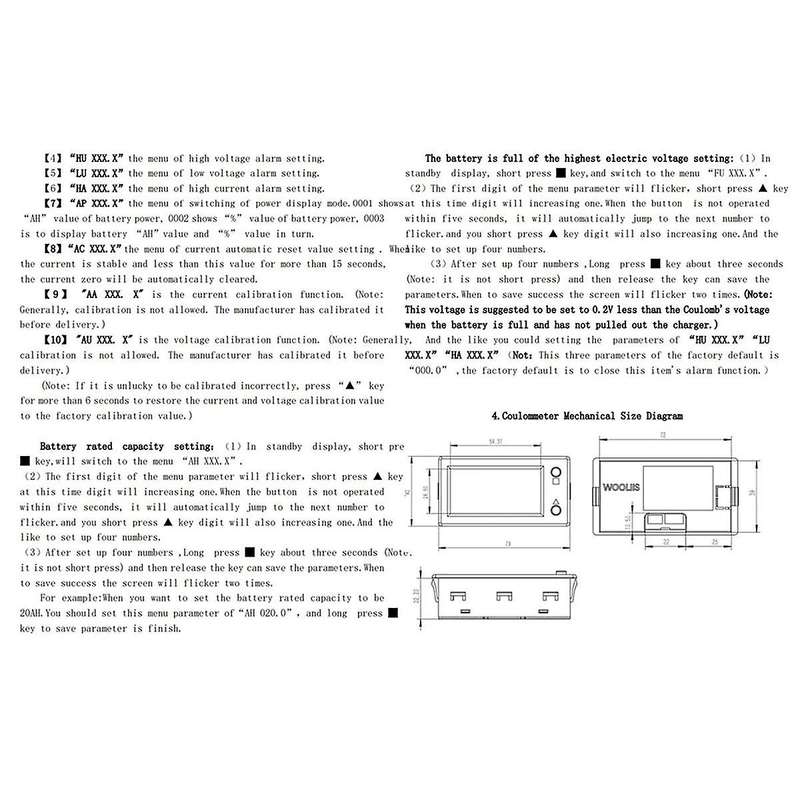 Hall Coulomb Meter Voltage Current Power Electric Energy Battery Capacity 12V 24V 36V 48V Bluetooth