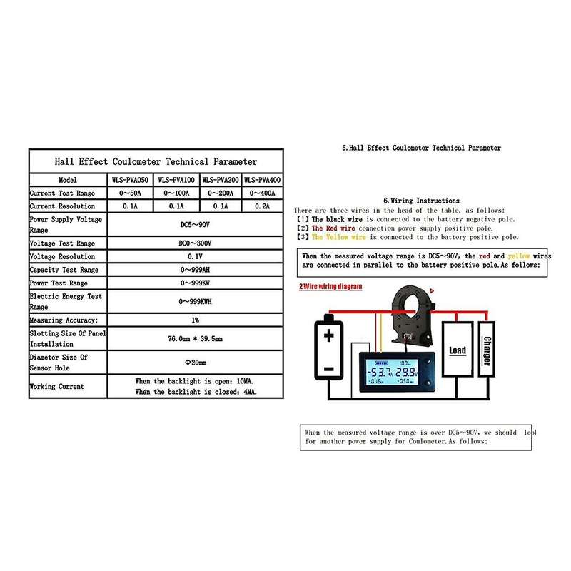 Hall Coulomb Meter Voltage Current Power Electric Energy Battery Capacity 12V 24V 36V 48V Bluetooth