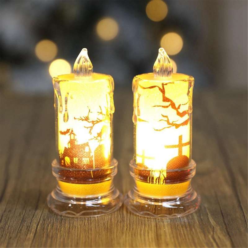 Halloween Candle Halloween Flameless Candles Light Decorative Candle Spooky Skulls Ghosts Pattern LE